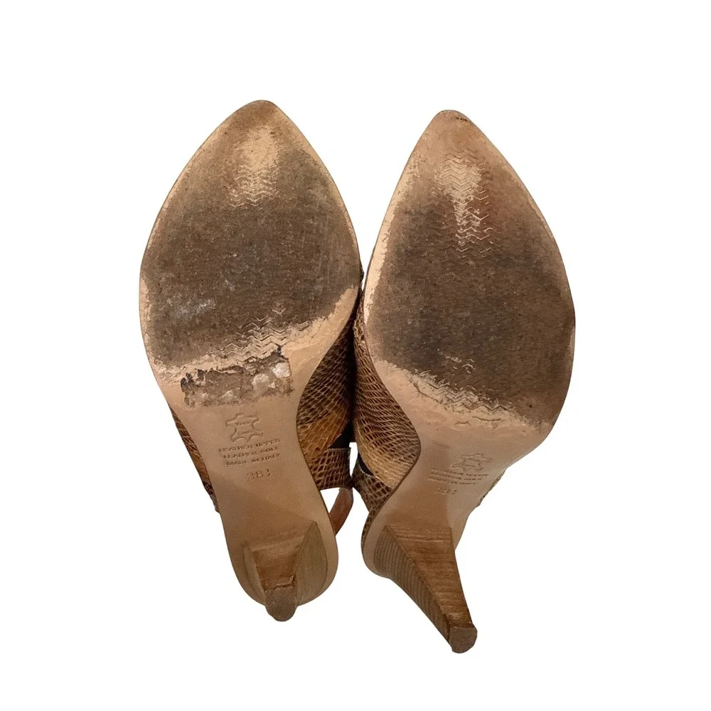 Latitude Femme Snake Leather Slingback Heels Made in Italy Pointed Toe EU 38.5 8